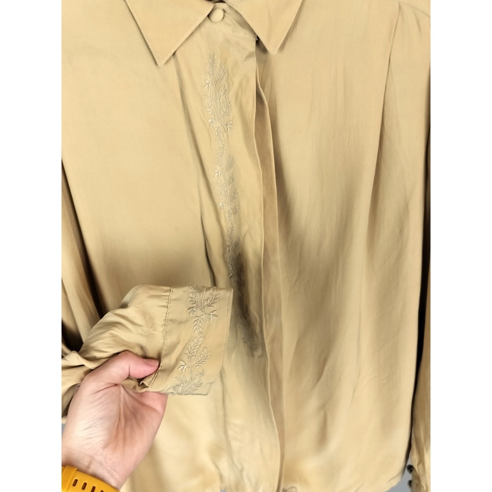 Vintage Silk Embroidered Button Down Blouse Sand Tan 6 Peter Nygard - Picture 3 of 7
